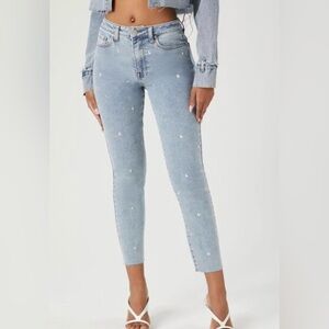 F21 Studded Mid Rise Skinny Ankle Jeans